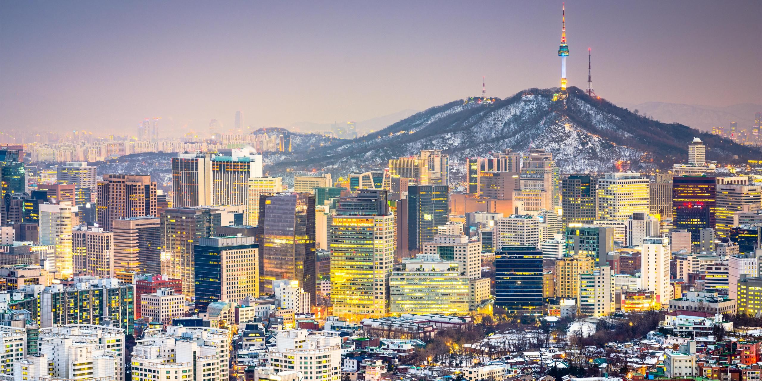 Seoul skyline in winter snow