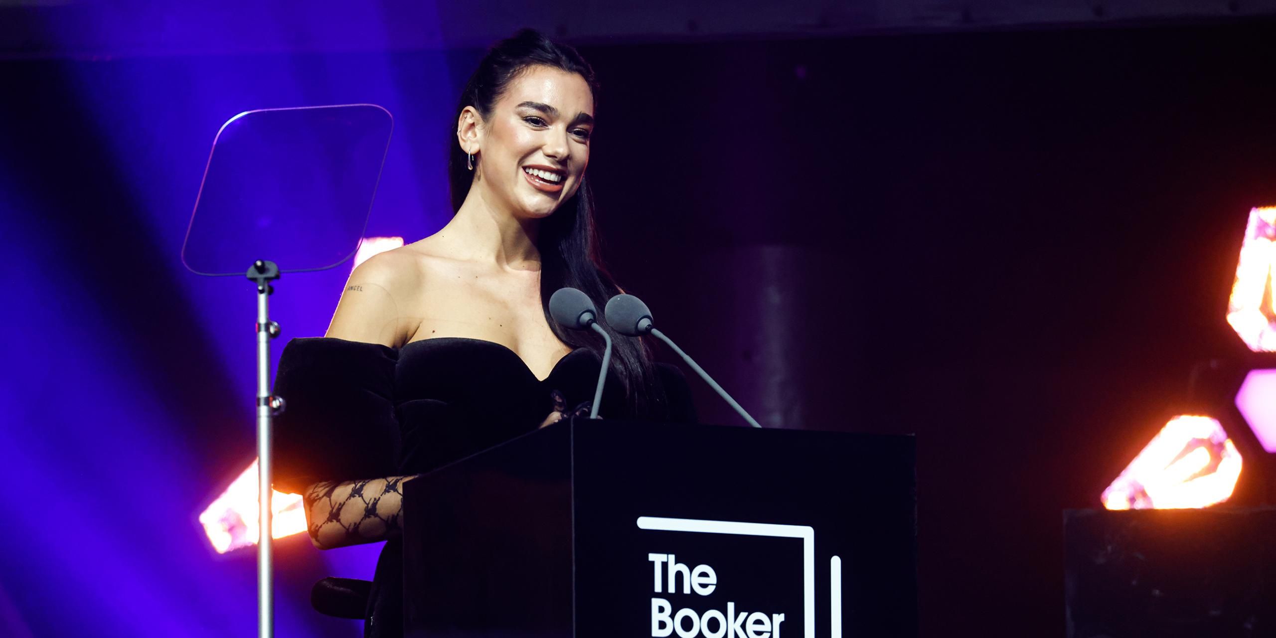 Dua Lipa on stage at the Booker Prize 2022 winner ceremony at the Roundhouse