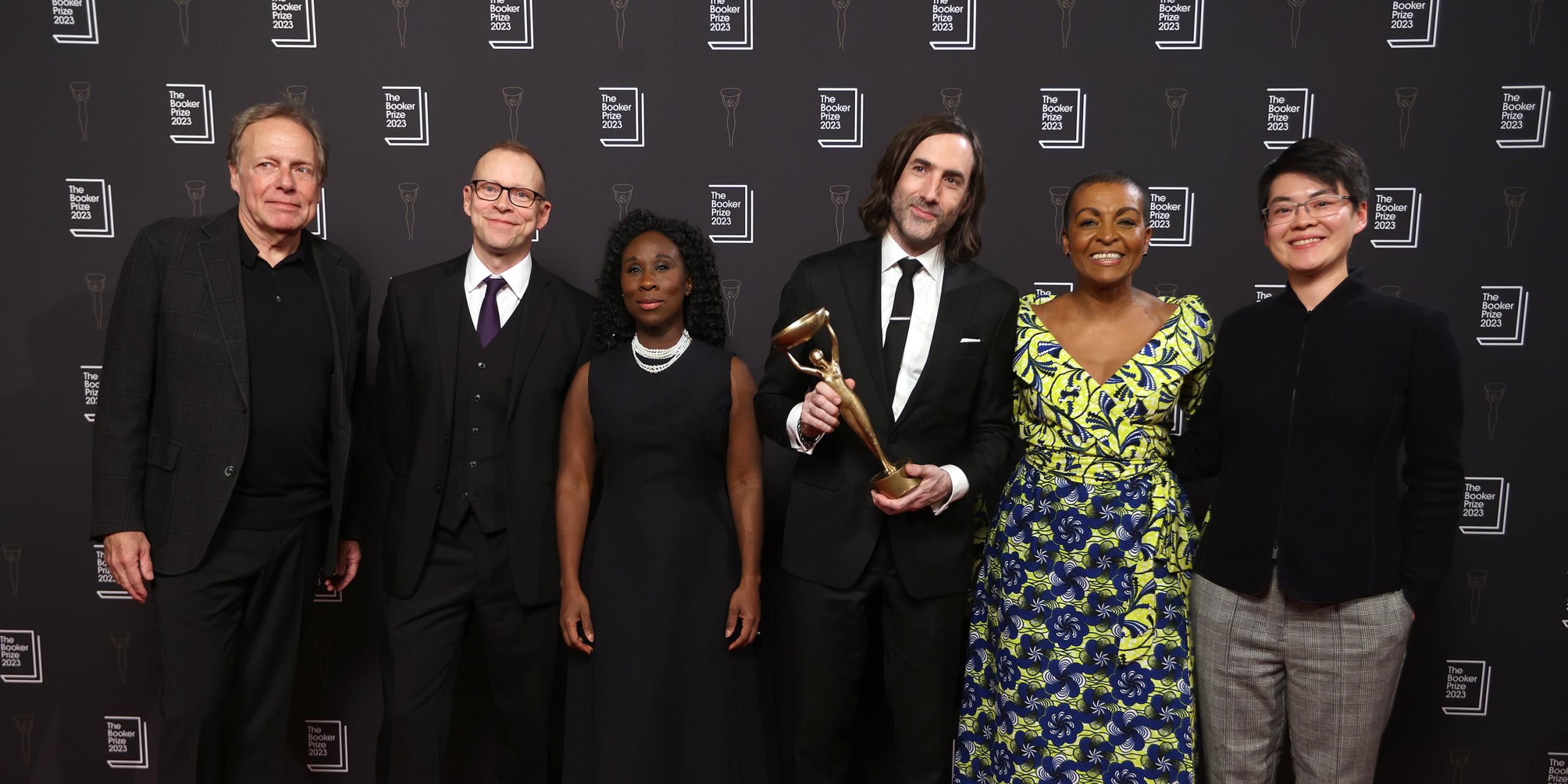 Booker Prize 2023 winner Paul Lynch, author of Prophet Song, with the judges