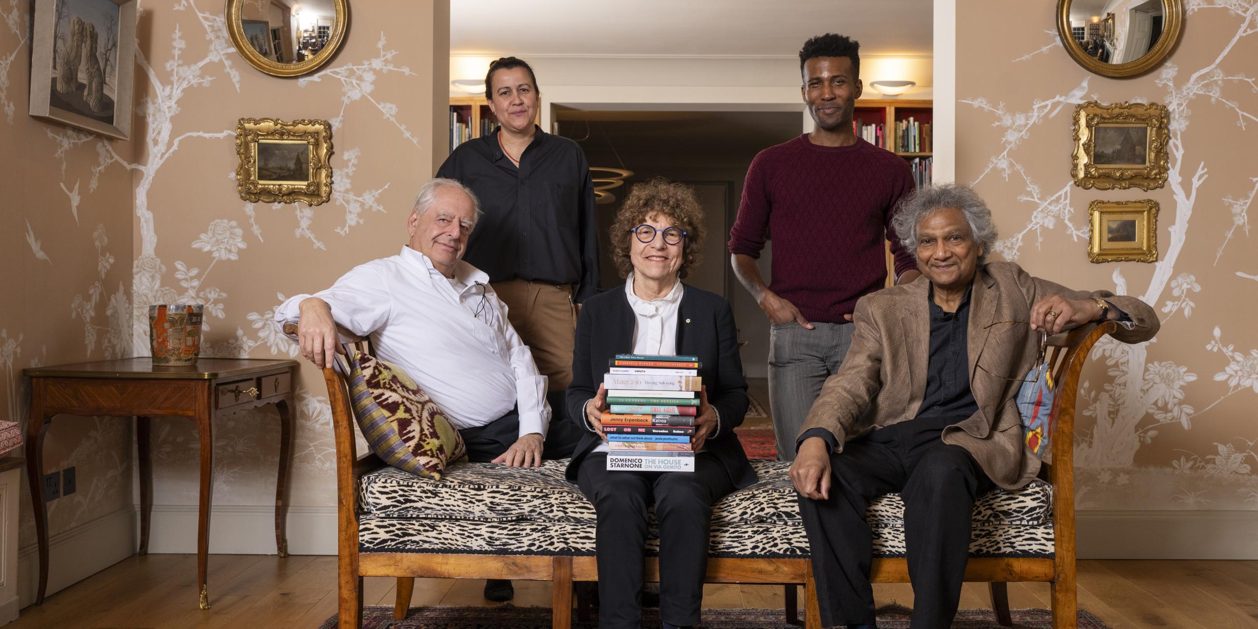 Group photo of the International Booker Prize 2024 Judges; William Kentridge, Natalie Diaz, Eleanor Wachtel, Aaron Robertson and Romesh Gunesekera.