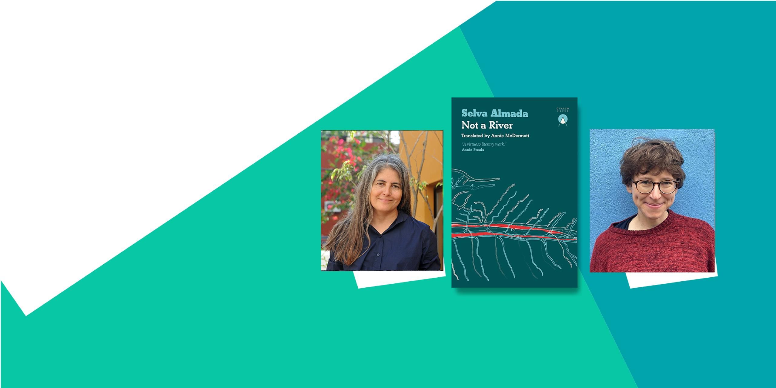 Front cover of Not a River with images of the author and translator.