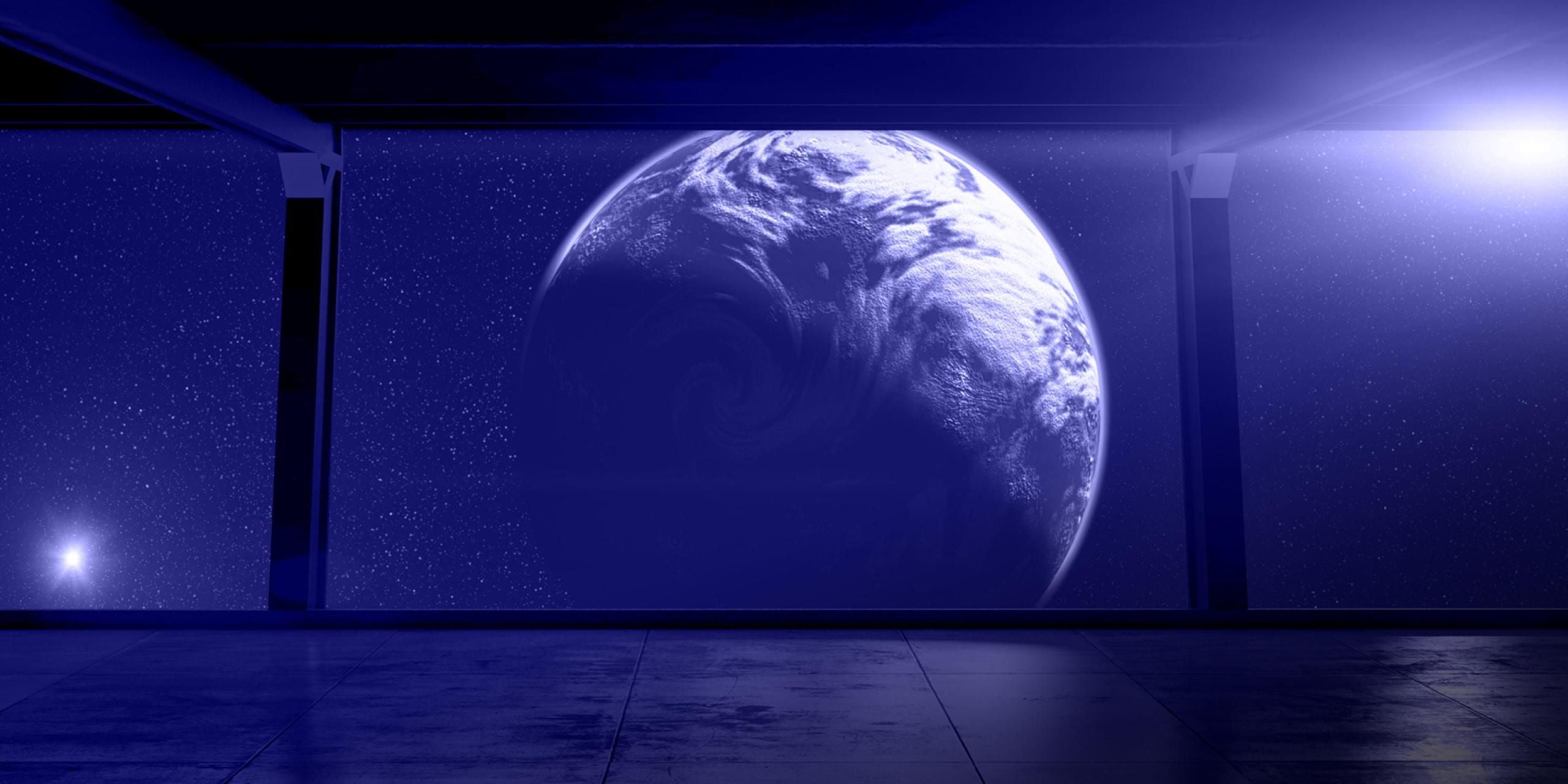 Space Station - view on a Planet out of a Space Station in orbit - 3D Rendering