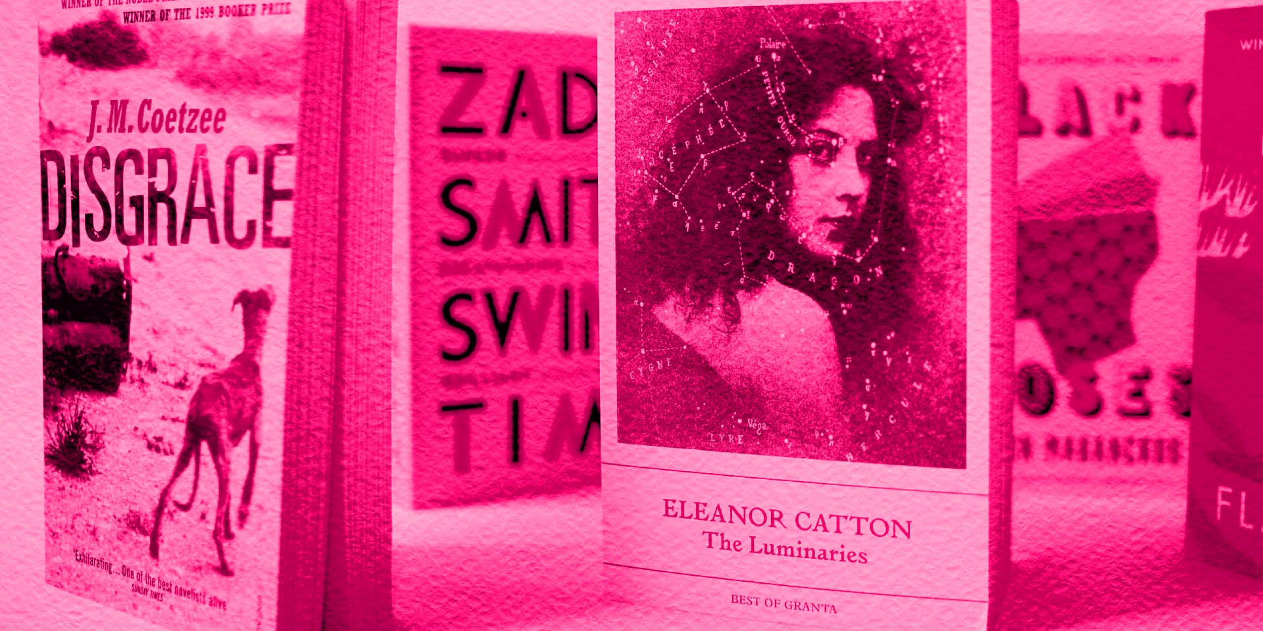 Disgrace by J.M. Coetzee and The Luminaries by Eleanor Catton book covers