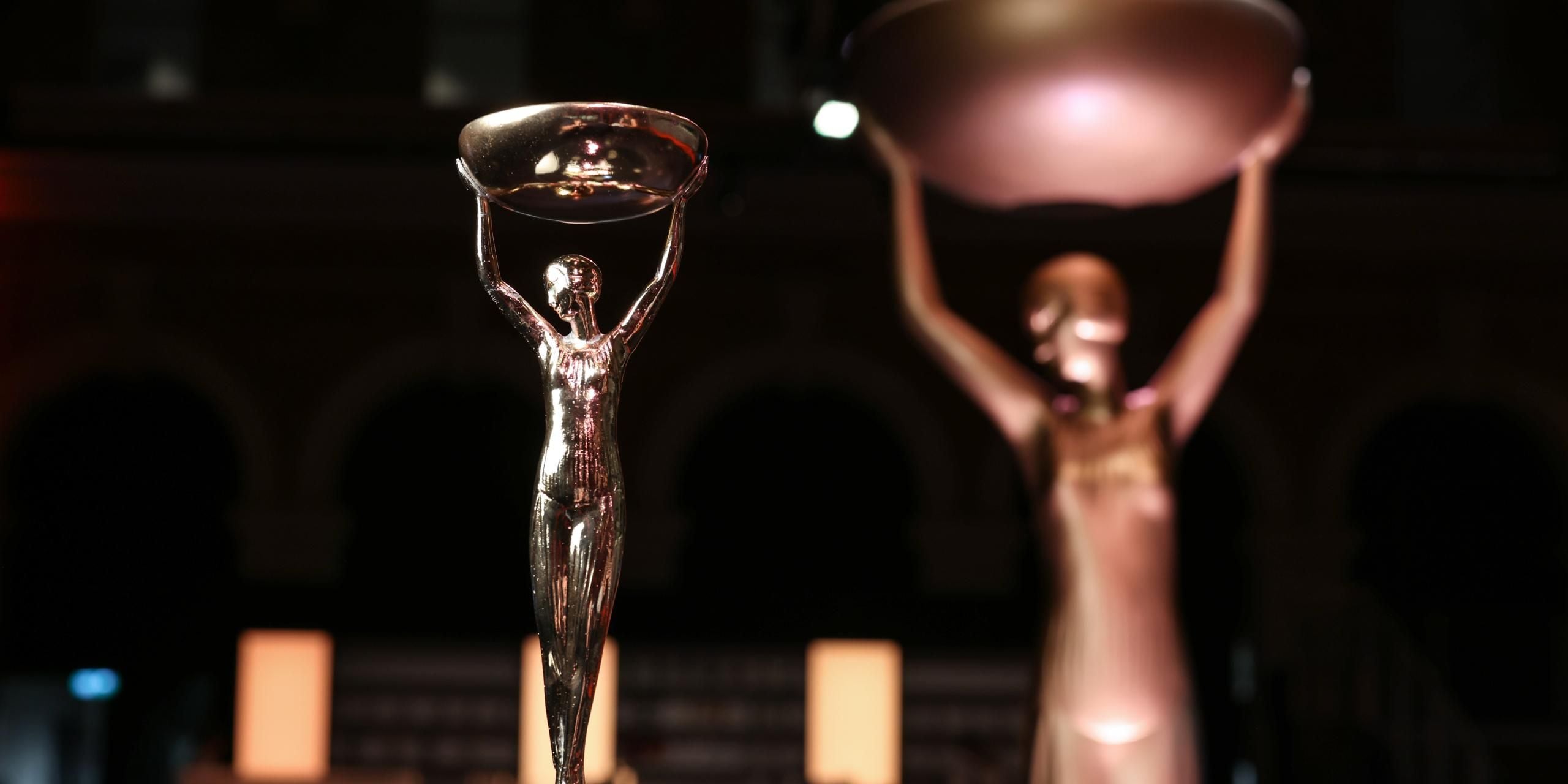 Iris, the Booker Prize trophy, at the 2024 ceremony
