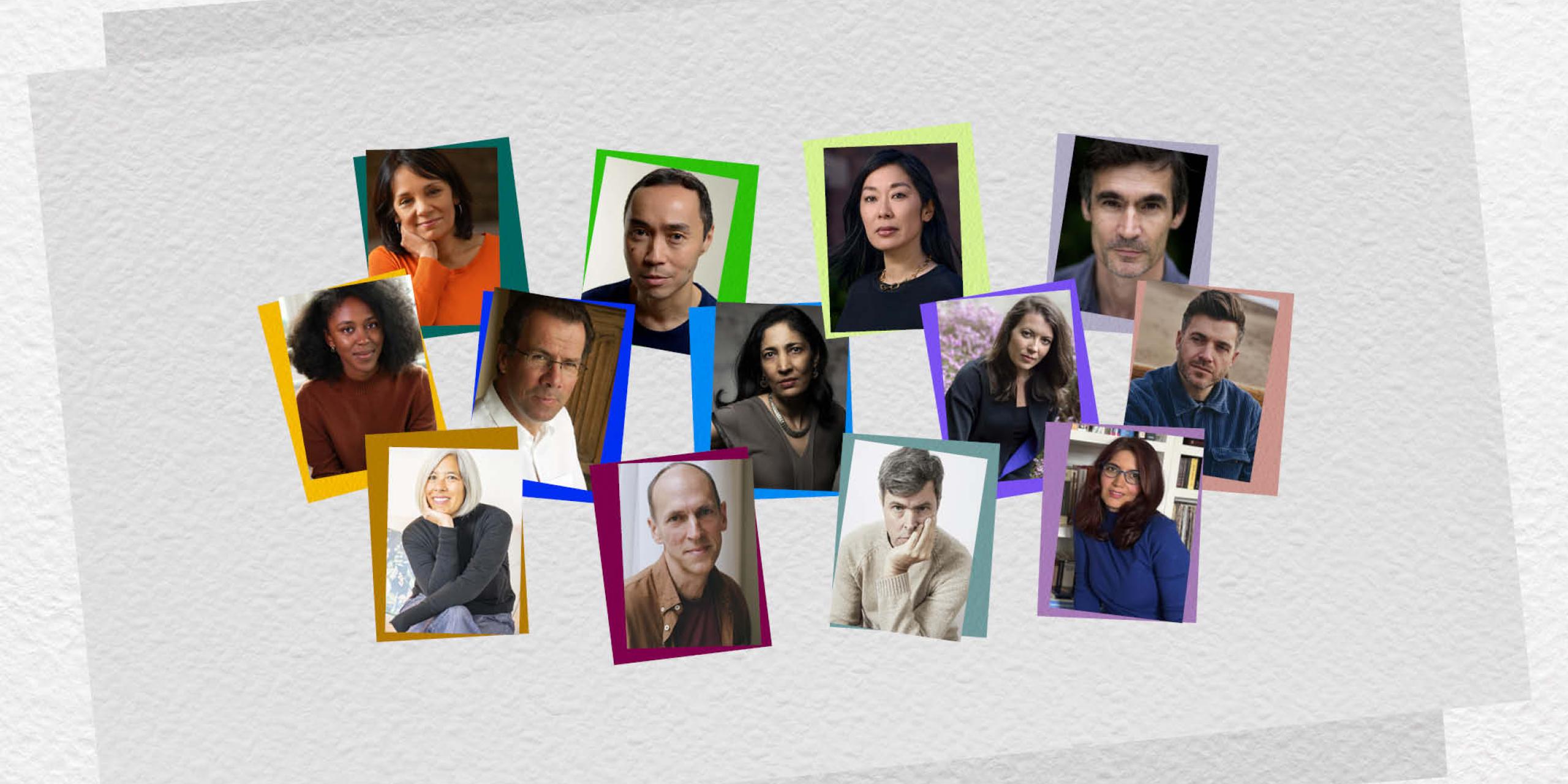 Composite of headshots of all 13 authors longlisted for the Booker Prize 2025