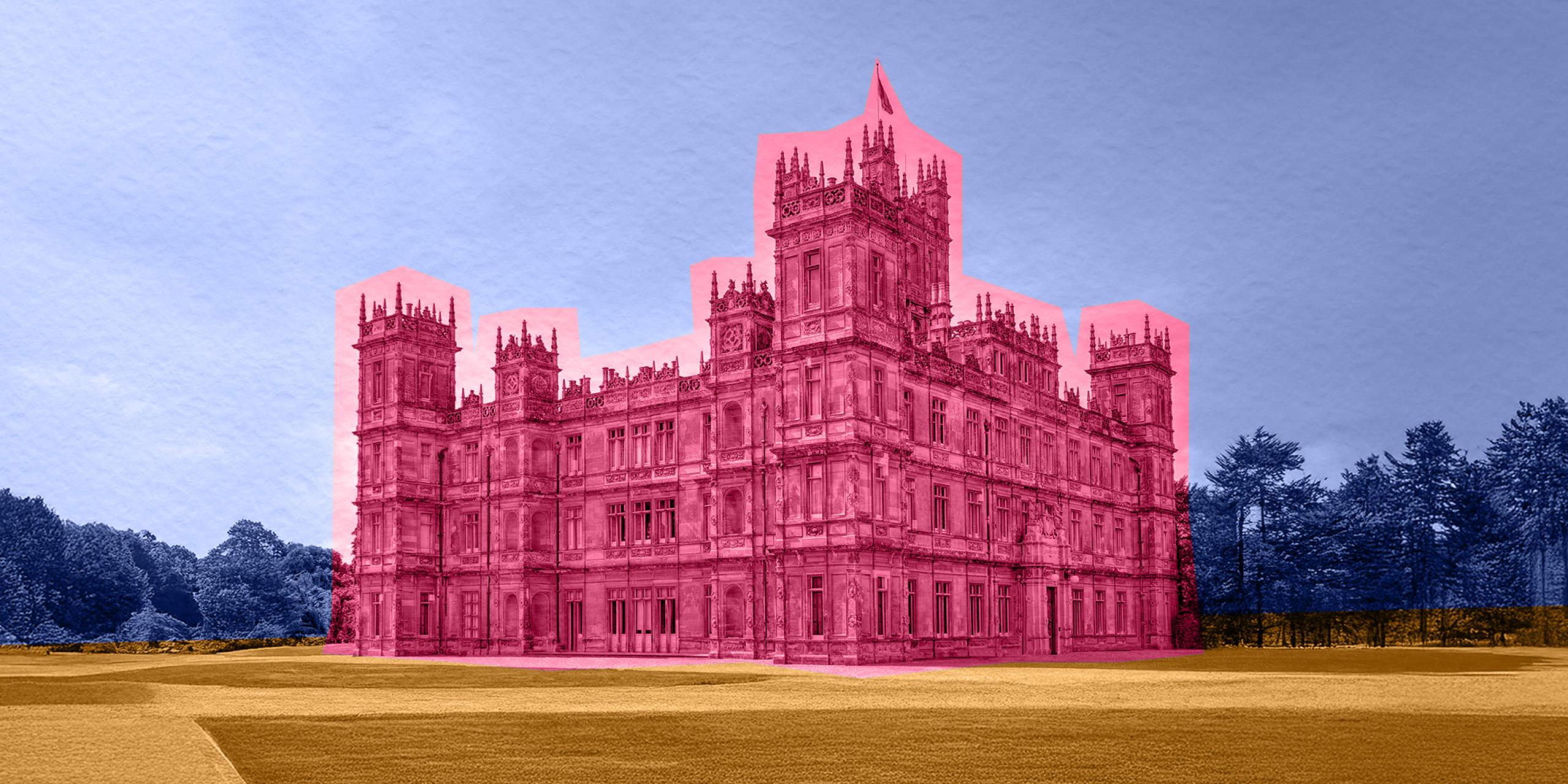 Downton Abbey estate with a pink hue