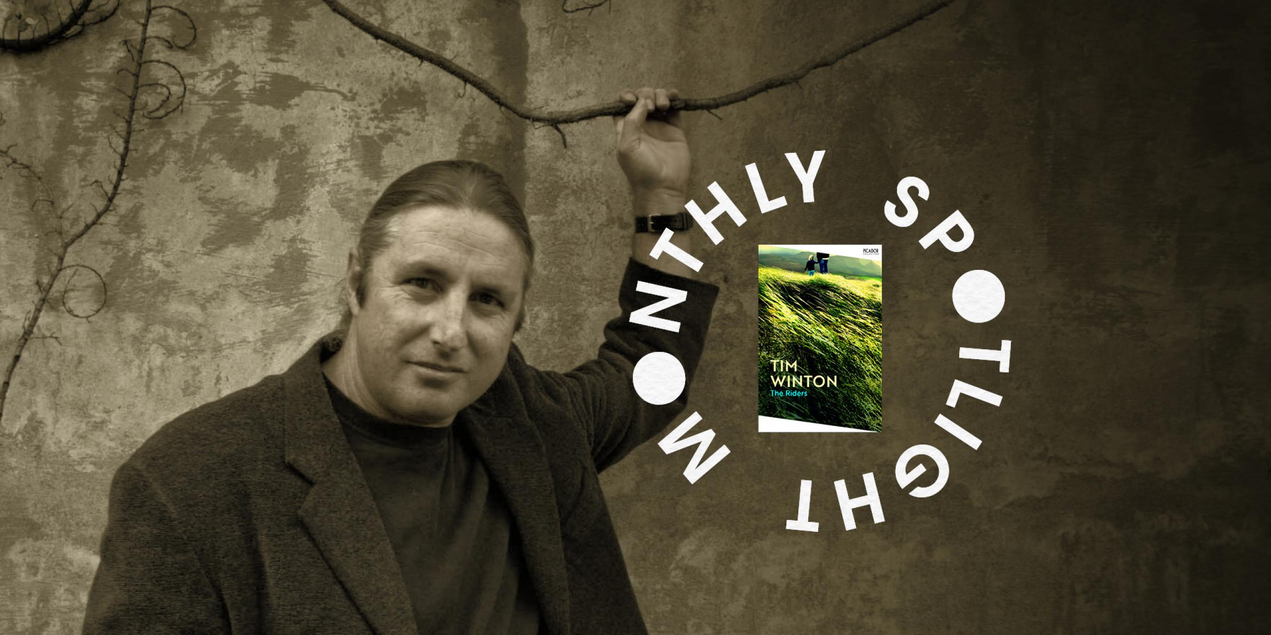 Tim Winton, with a copy of his book The Riders overlaid