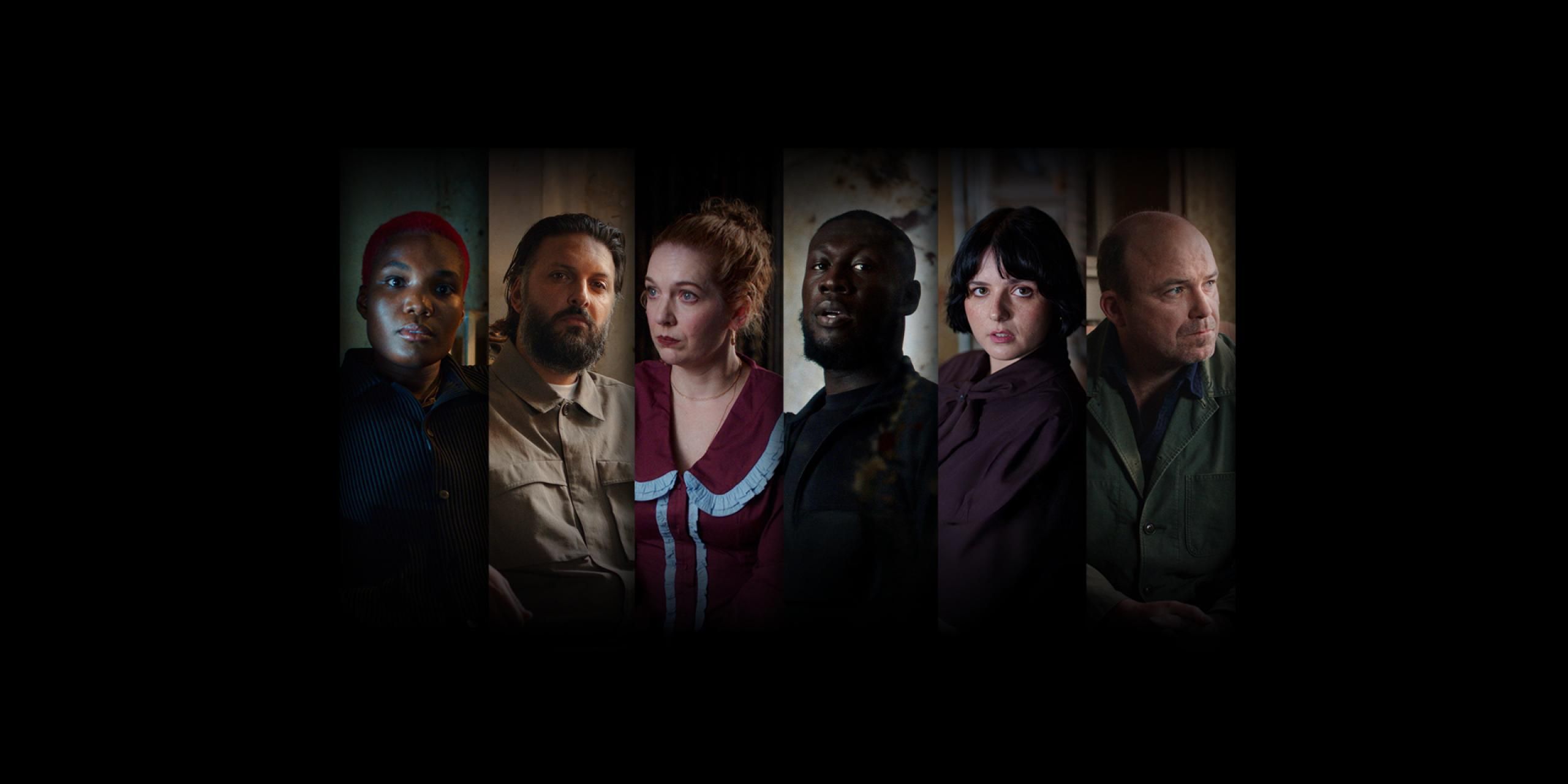 Images of the actors: Stormzy, Rory Kinnear, Arlo Parks, Gabrielle Creevy, Shazad Latif and Katherine Parkinson