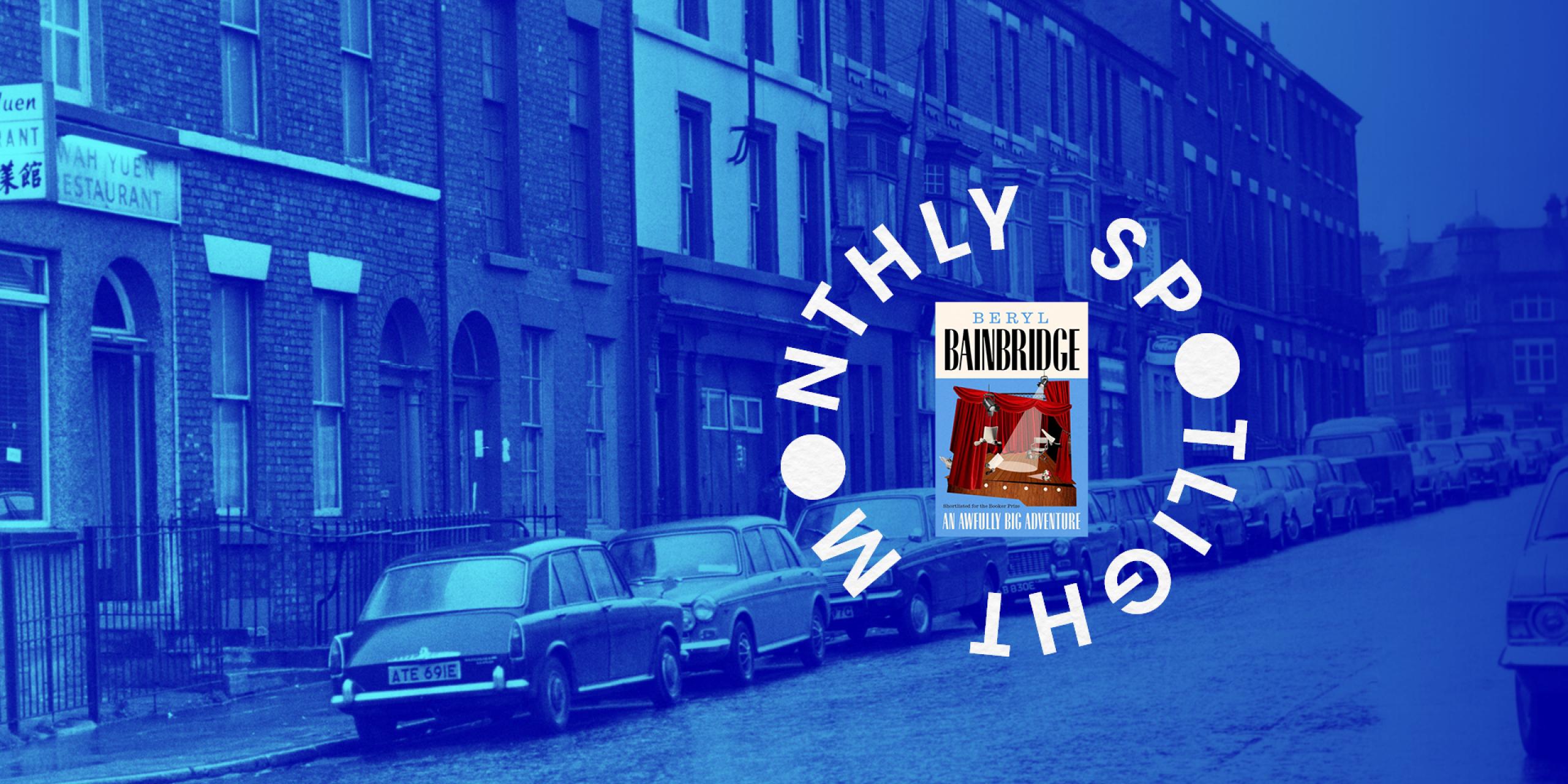 An image of Liverpool Street in the 1950s with a blue overlay and image of the book cover.