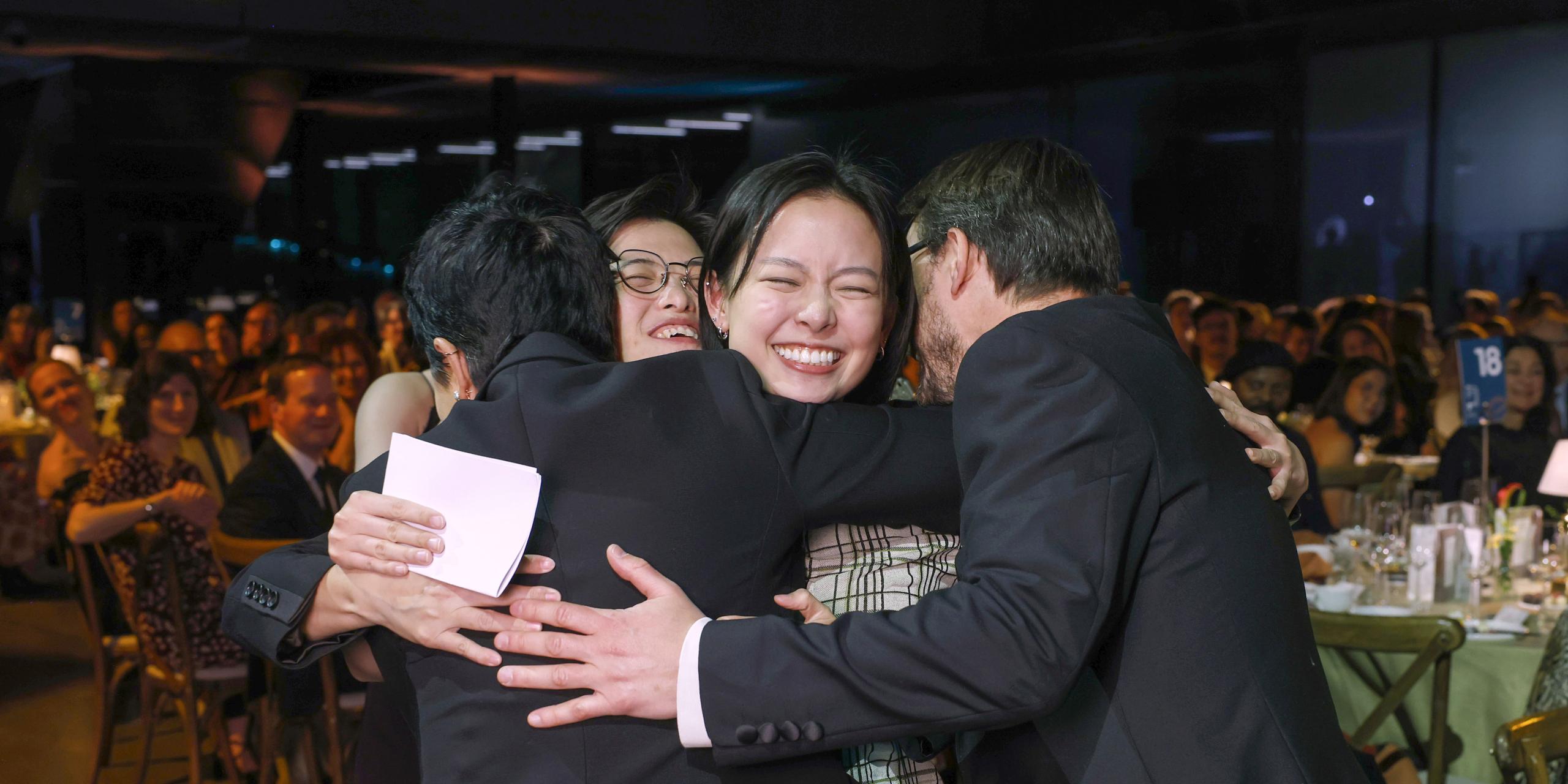 Yáng Shuāng-zǐ, Lin King, Stefan Tobler and Tara Tobler when Taiwan Travelogue was announced as the winner of the 2026 International Booker Prize