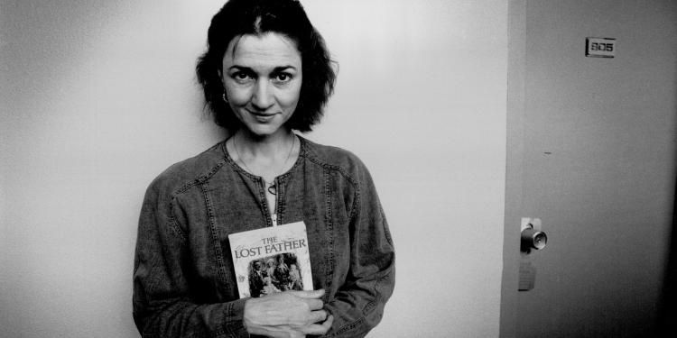 Marina Warner with her book The Lost Father, November 1989