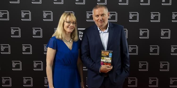Translator Angela Rodel with author Georgi Gospodinov, winners of the International Booker Prize 2023 for the novel Time Shelter