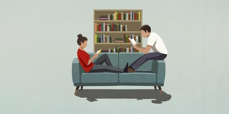 Man and woman reading