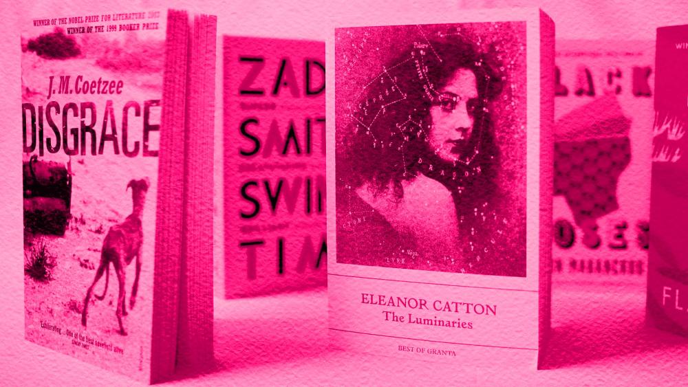Disgrace by J.M. Coetzee and The Luminaries by Eleanor Catton book covers