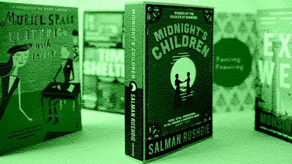 Loitering with Intent by Muriel Spark and Midnight's Children by Salman Rushdie book covers